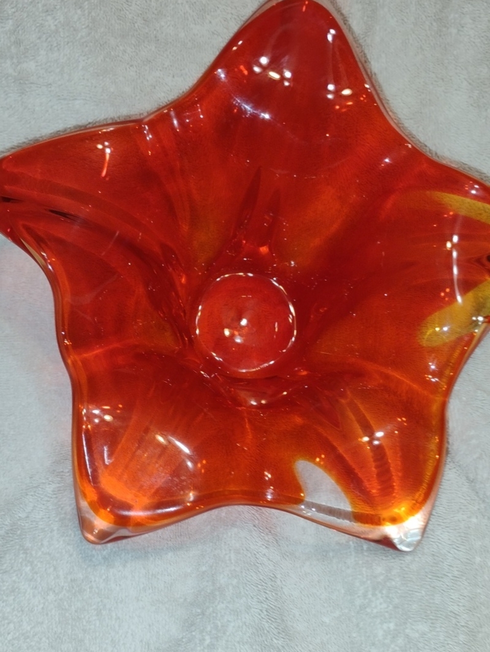 Red Handblown Art Glass Star Bowl - Home Art Decorative Centerpiece